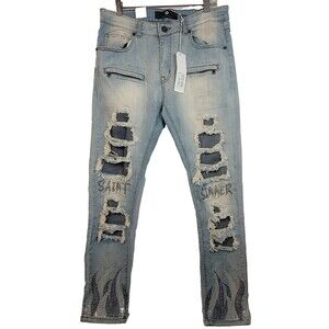 Focus Saint & Sinner Jeans NWT  38x32 Distressed Men's